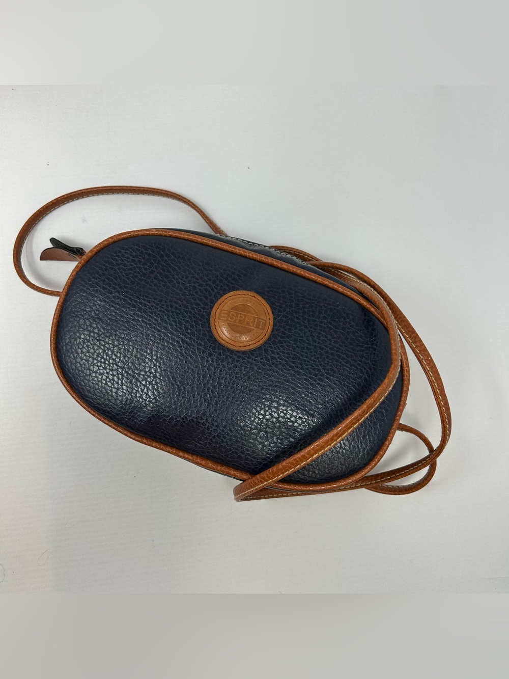 VTG 90s ESPRIT Crossbody Purse Navy Tan Camera Bag Minimalist Preppy Old Money